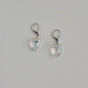 Handmade Sterling Silver Crystal Aurora Borealis AB Earrings Heart Shape 925